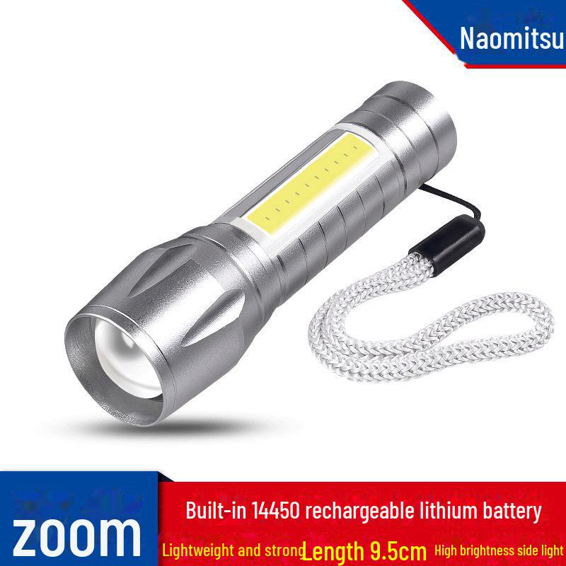 511 Mini USB Rechargeable LED Flashlight with COB Telescopic Zoom and Logo Printing