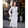 Mokana French Elegant Long-Sleeve A-line Midi Dress