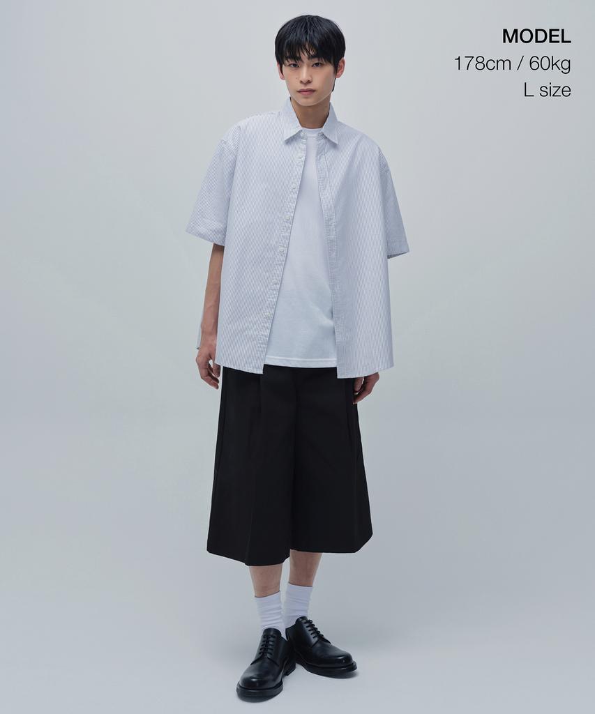 MUSINSA STANDARD Striped Oversized Oxford Short Sleeve Shirt [Grey Stripe]