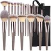 Best-Selling Champagne Gold Makeup Brush Set: 10 or 20-Piece Collection with Bag – Includes Foundation, Eyeshadow, Loose Powder, Gold-Plated Brushes