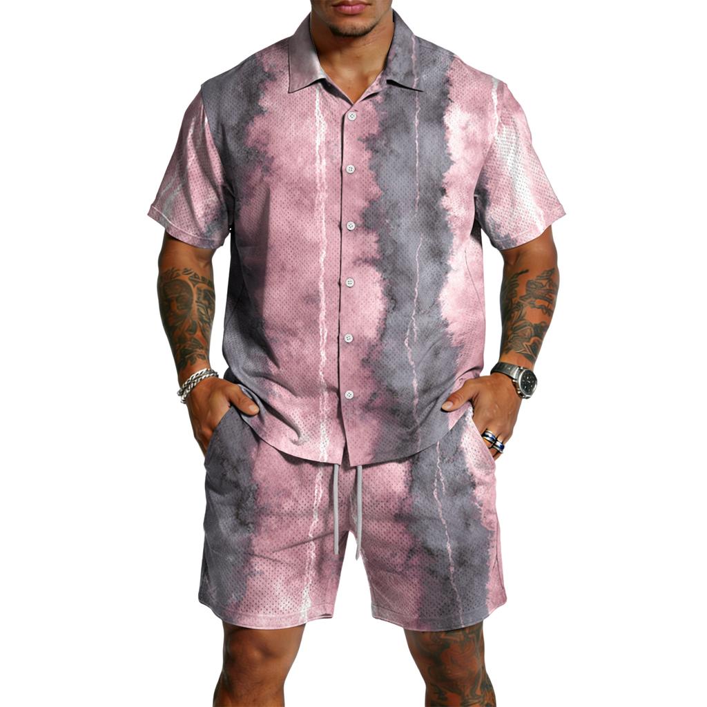 Men's Casual Lightweight Breathable Short-Sleeve Shirt And Shorts Set