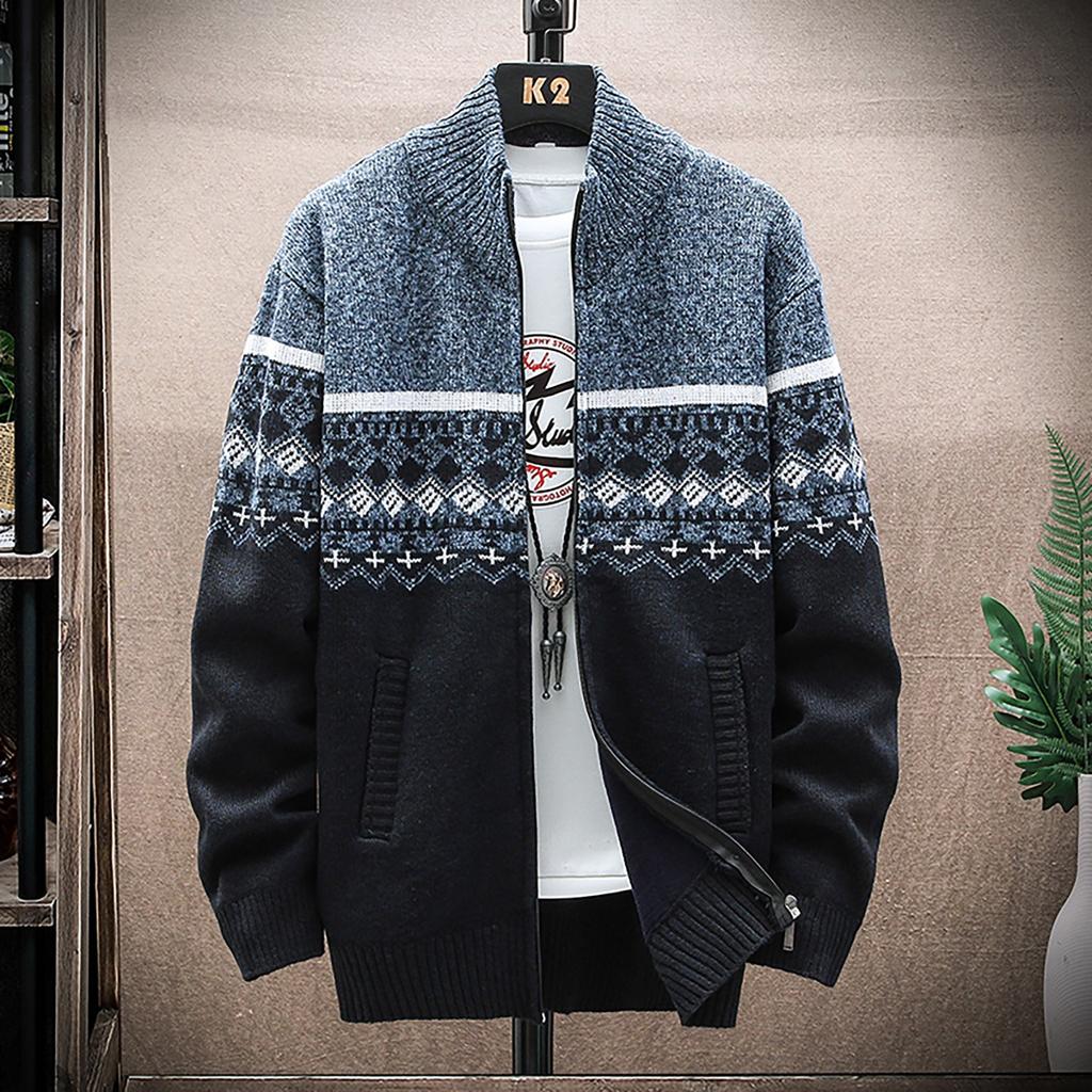 Men's Fall And Winter Casual Sweater Jacket Warm Knit Sweater Hooded Hoodie