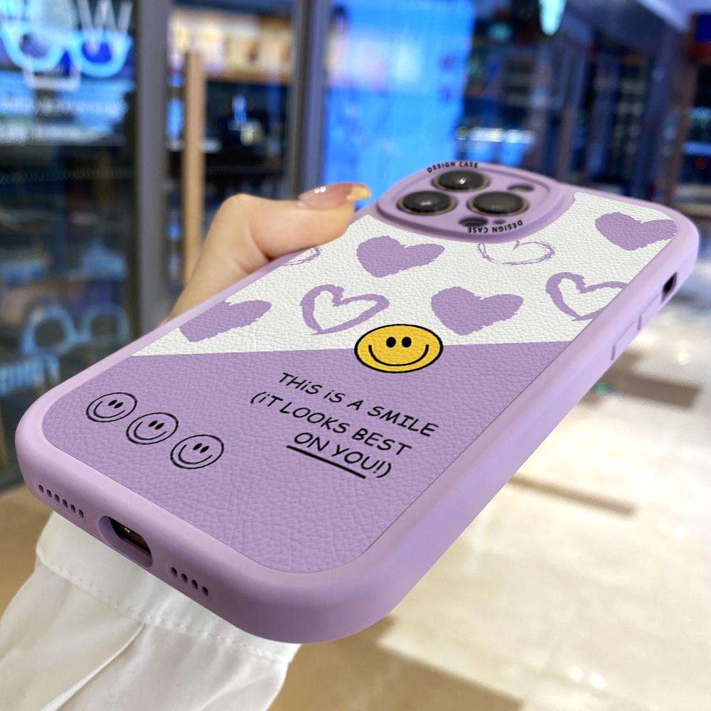 Тонкий кожаный чехол-накладка с рисунком в виде мультяшной улыбки в стиле INS из искусственной кожи для Samsung Xiaomi Poco Redmi