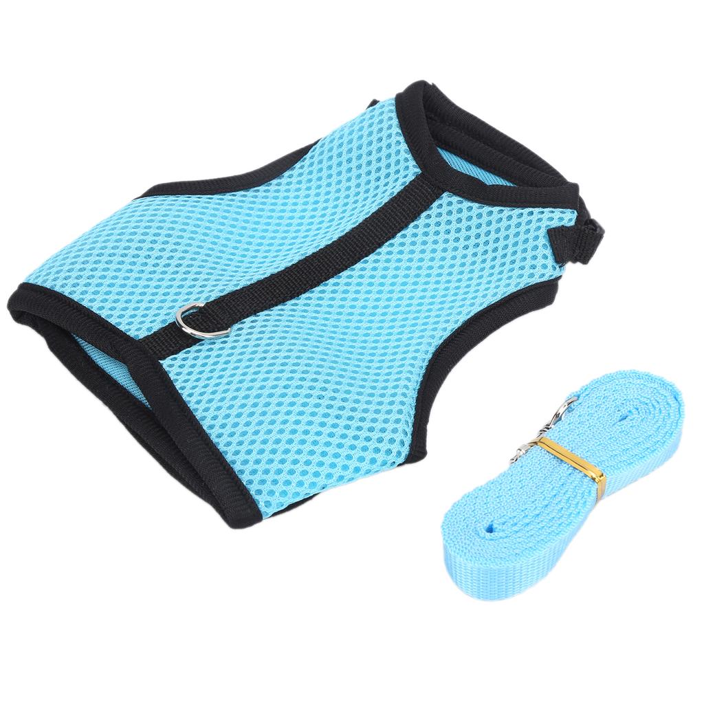 Adjustable Mini Pets Vest Harness and Leash Set Mesh Pet Leash for Rabbits Guinea PigS Light Blue
