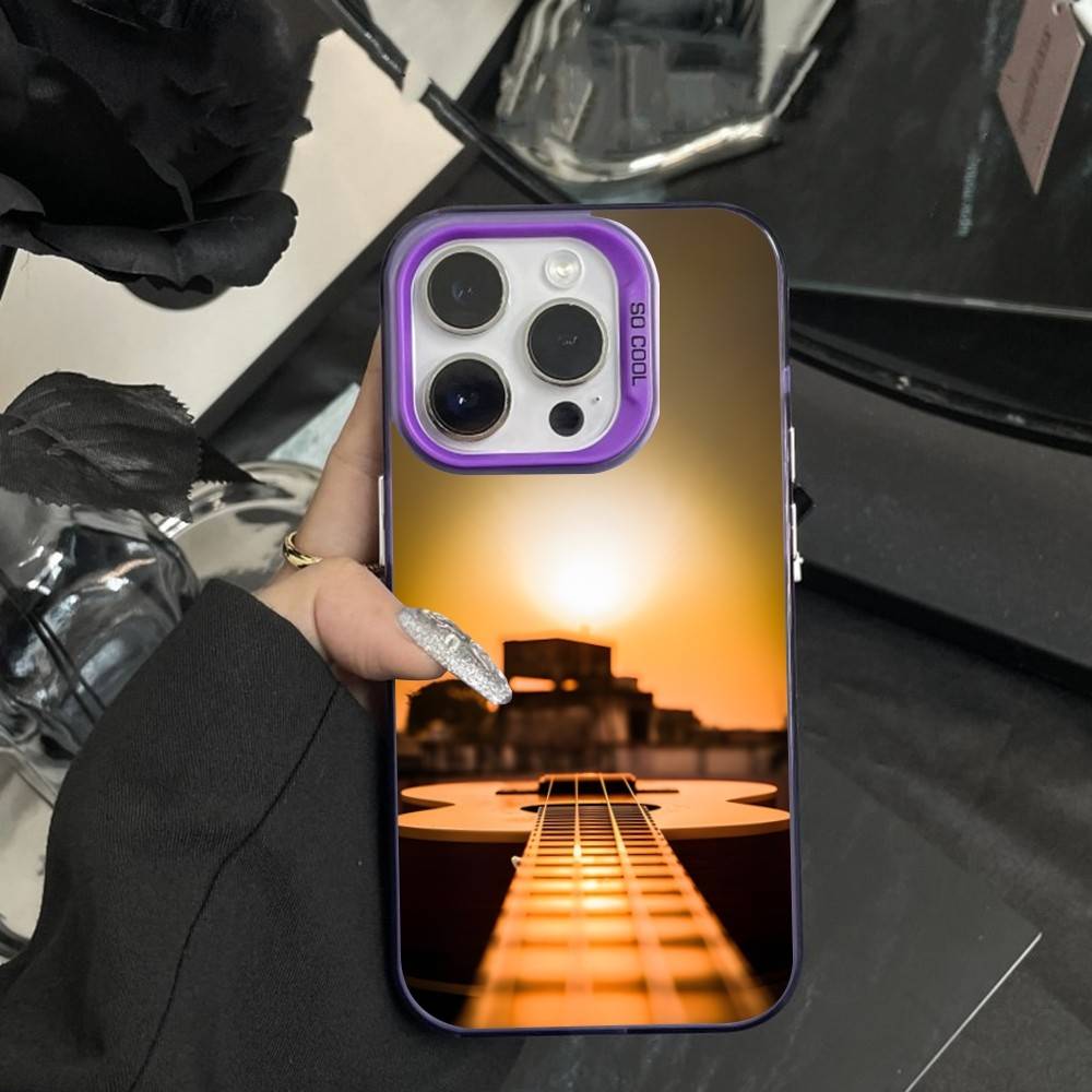 Musical Guitar Art Phone Case For iPhone 16,15,14,17,13,12,11,XS,Mini,Pro,SE,MAX Purple Matte Silicone Cover