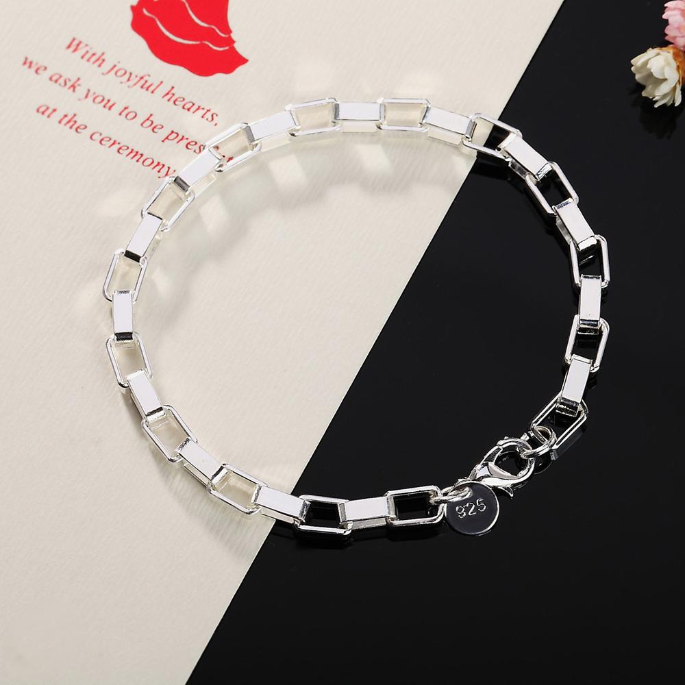 925 Sterling Silver Box Buckle Chain Bracelet Fashion Charm Jewelry