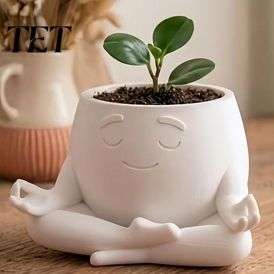 Durable PLA Plant Holder Sit in Meditation Planter, Cute Zen Flower Pot, 3D Printed Small Functional Office Decor Figure Pot for Succulents
