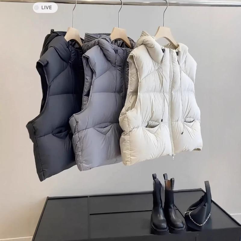 Осенне-зимний новый женский жилет из белого гусиного пуха, маленький, с капюшоном, свободный, короткий, стеганый