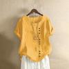 Women Loose Casual Tops Button Linen Daily Boho Tunic T-shirt Short Sleeve Blouse