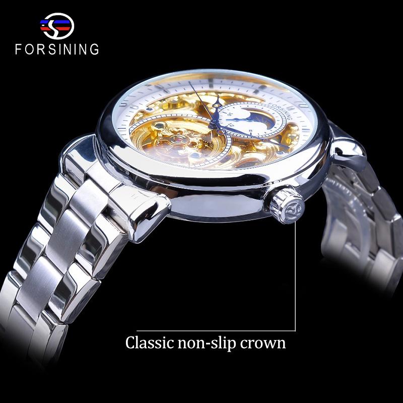 Forsining Мужская мода, отдых, полая луна и механические часы с полой поверхностью