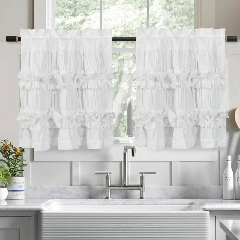 White Handmade Short Curtain With Bow Tie Living Room Dining Bedroom Light Blocking Privacy Panel