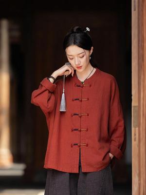 Женский ретро кардиган в китайском стиле из хлопка и льна на пуговицах-лягушках - Топ-накидка Zen из рами