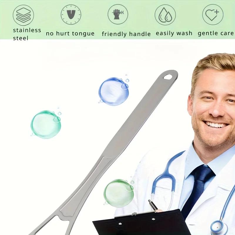 Double-Layer Tongue Cleaner Brush With Stainless Steel Deep Cleaning Bristles & Fresh Breath Tips Tongue Scraping