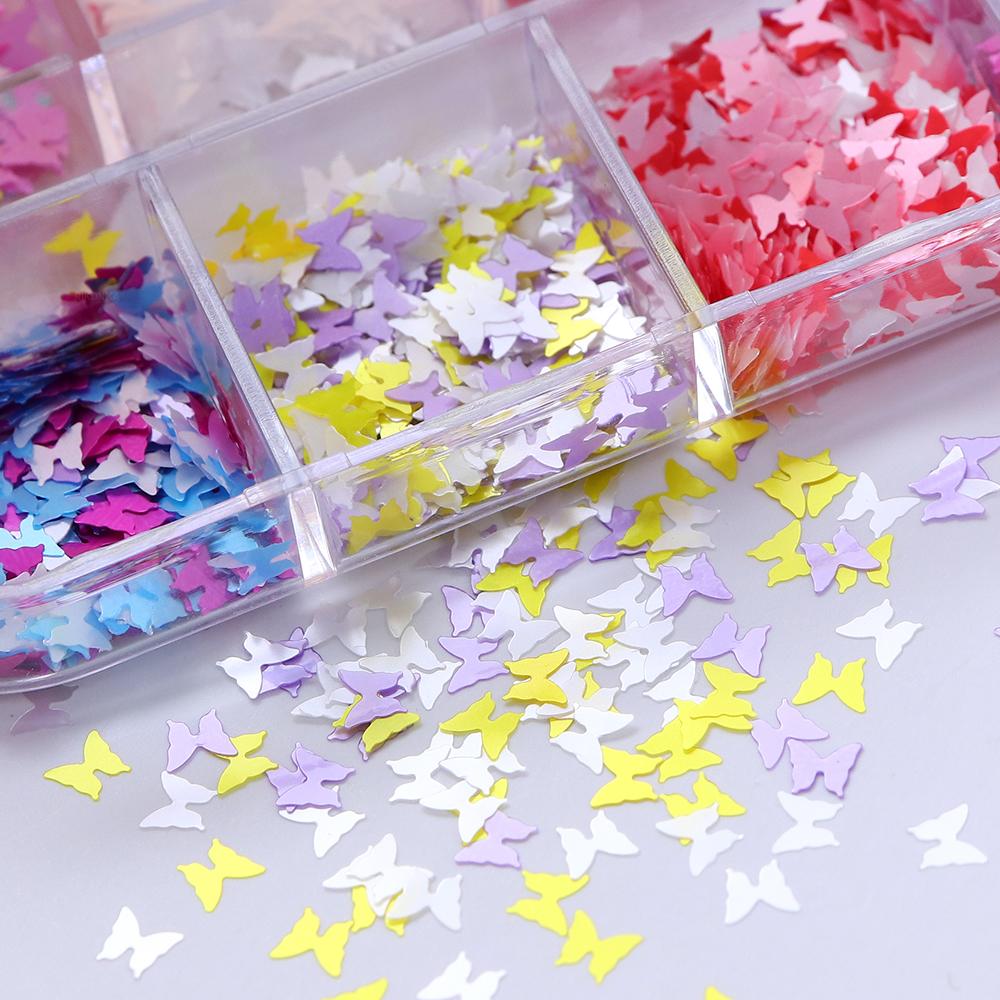 12Grids 3D Butterfly Sequins Nails Art Glitter Flakes Charms Decoration Manicure Accessories for Gel Nail Polish Design Supplies