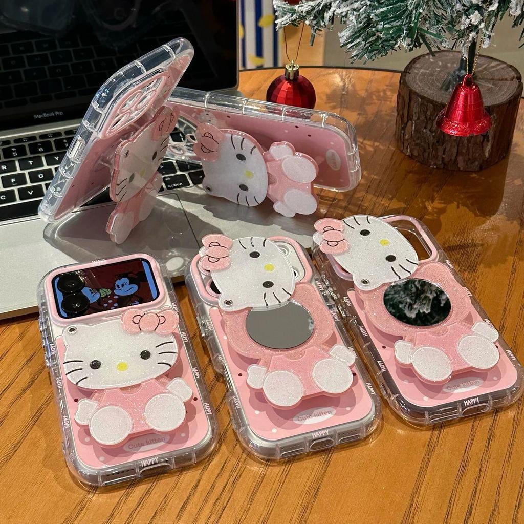 Зеркальная подставка Hello Kitty для iPhone 16 Pro Max, Huawei Mate 70, Honor и Apple 17