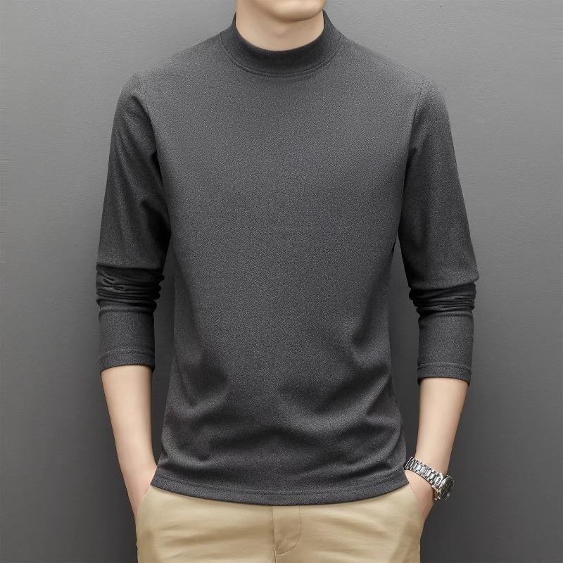 Double-sided Velvet Semi-high Collar Men's Long-sleeved T-shirt Warm Bottoming Shirt