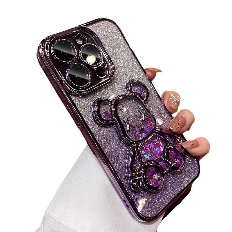 Применимый чехол для мобильного телефона iPhone17PROMAX гальванический трехмерный жидкий блеск агрессивный медведь Apple 16 градиентный блеск всесторонний