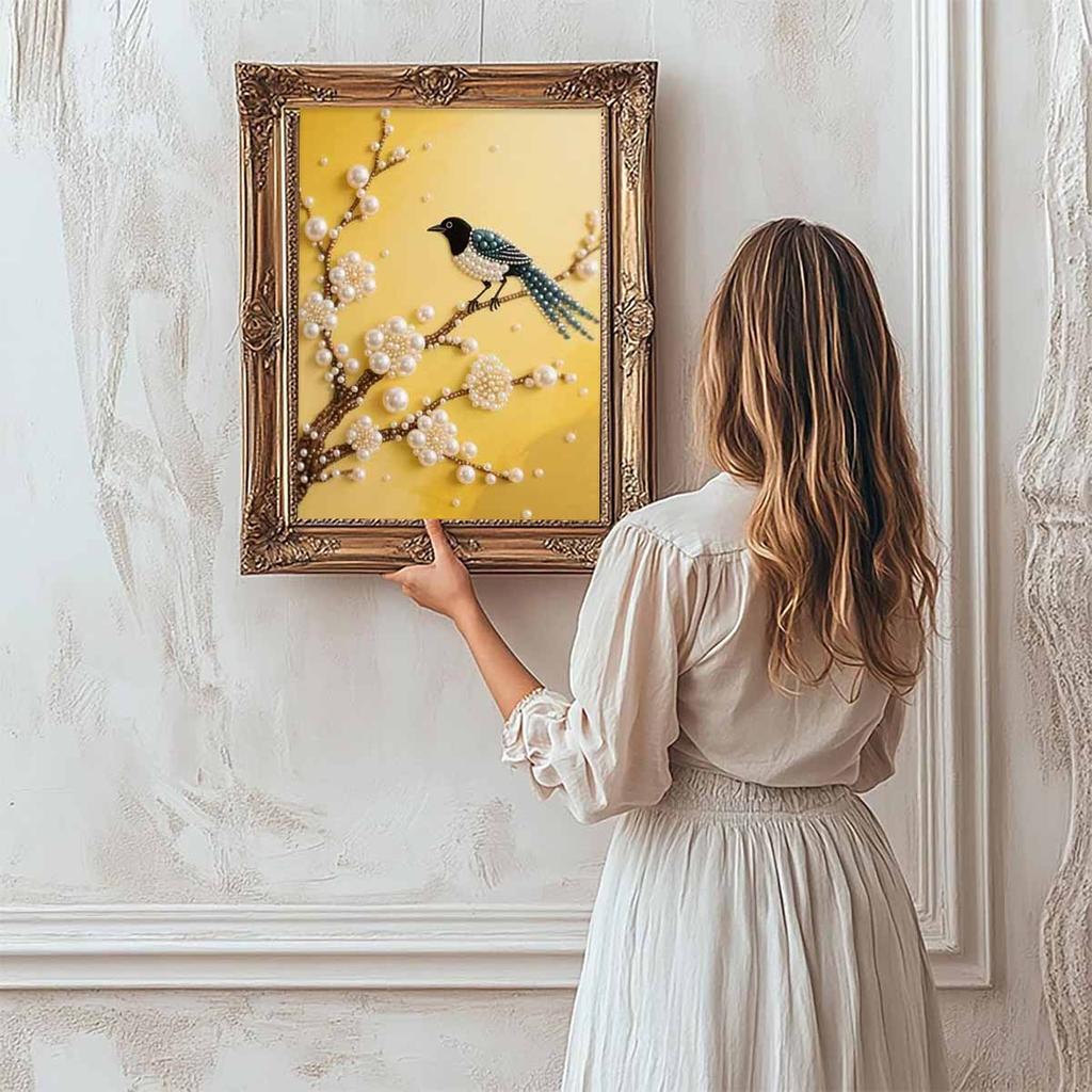 Pearl The Birds on The Branch DIY Diamond Art Kits 15.7x19.6inch Gem Art Diamond Painting Kits Without Frame for Adults Gift Idea Home Wall Decor