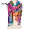 Imitation Wool Shawl Rainbow Color Art Printing Wrap Scarf with Tassels Women Poncho Shawl Blanket Scarf