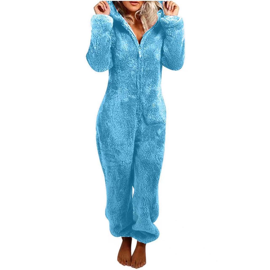2020 European and American Autumn/Winter Fleece-Lined Hooded Jumpsuit Pajamas for Family