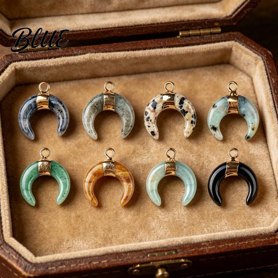 DIY Pendant Charm Gold-Plated Edging Crescent Horn Design Natural Imitation