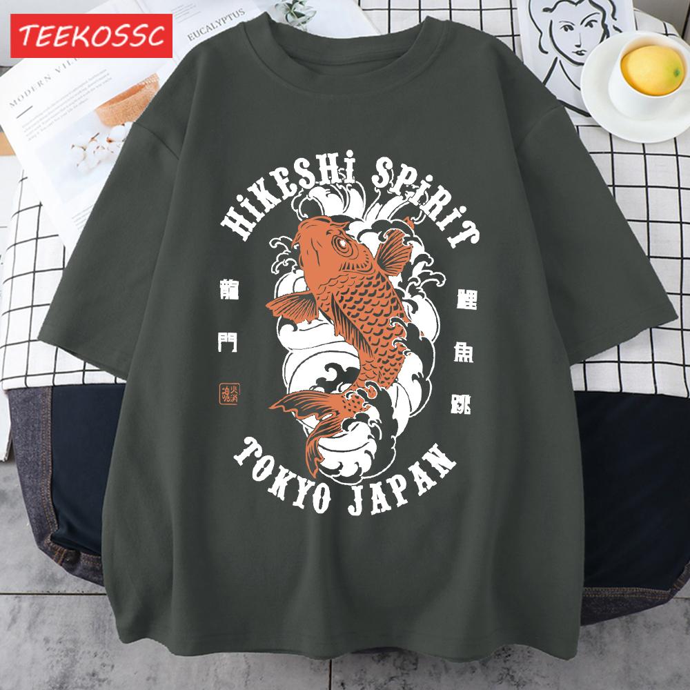 Футболки с принтом Hikeshi Spirit Токио Япония Для Мужчин Хлопок Круглый Вырез Футболка Спортивная Универсальная Верх Летний Мужской Новый Свободный Короткий Рукав
