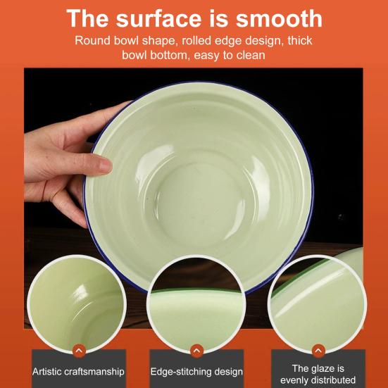 Yousheng Vintage Enamel Deep Soup Bowl Thickened Retro Rice Noodle Container Dishwasher Safe Serving Pot for Hot Meals