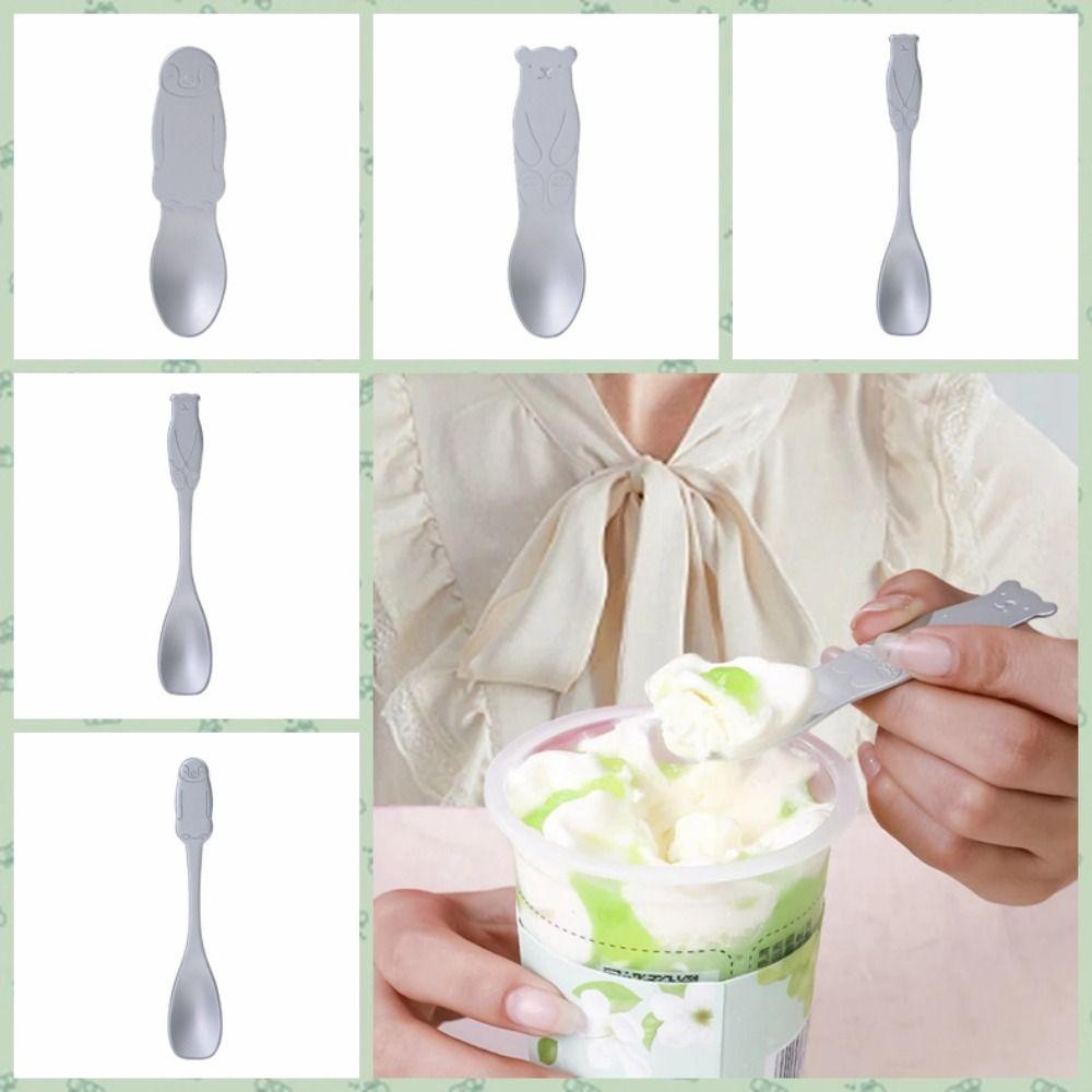 Dessert Scoop Aluminum Ice Cream Spoon Japan Penguin/bear Pattern Dessert Spoon Self-melting Type Silver Coffee Spoon Cake