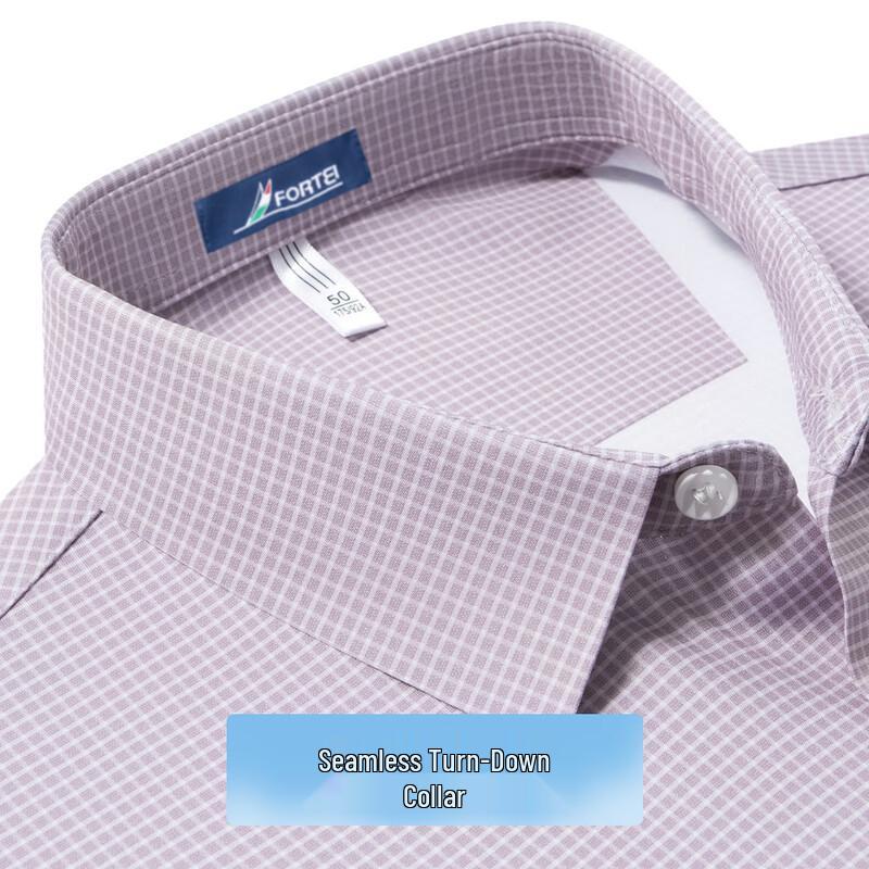 Futing Men's High-Elastic Business Plaid Short-Sleeve Shirt