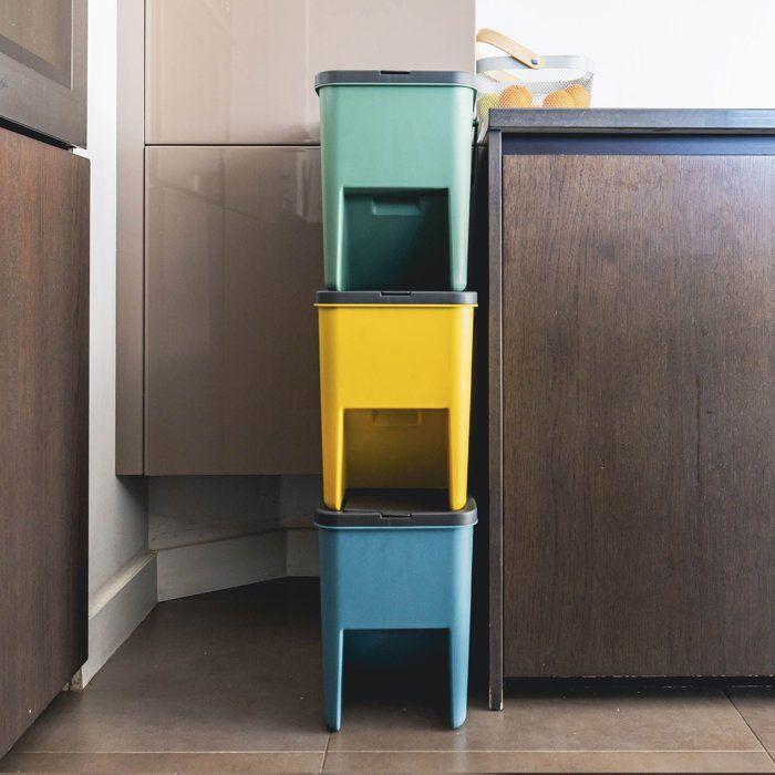 Lot de 3 Poubelles de Tri Empilables en Plastique BERGEN - 20L - Coloris Jaune, Vert & Bleu - KITCHEN MOVE