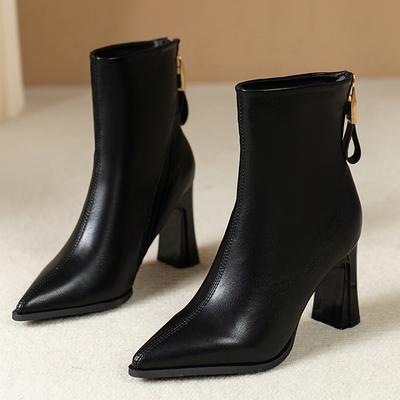 Мода 2025 Осень и Зима Новые Французский Острый Носок Универсальный Блочный Каблук Темперамент Мода Удобные Ботильоны на Высоком Каблуке Женские