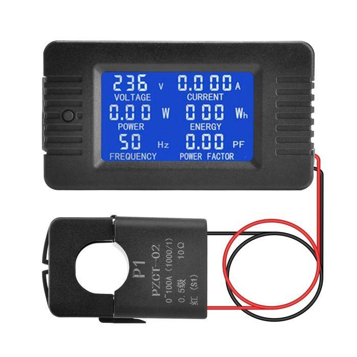 AIMOONSA Multimètre LCD 6-en-1 Ampèremètre Voltmètre AC 80-260V 0-100A Compteur de Puissance