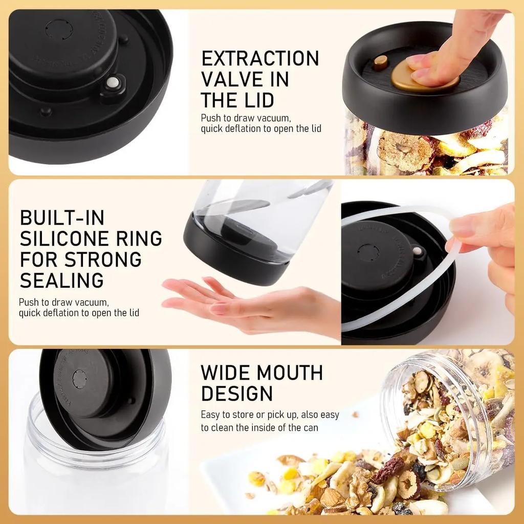 Coffee Beans Vacuum Sealed Tank Transparent Glass Food Storage Jars Household Moisture-proof Air Extraction Airtight Container