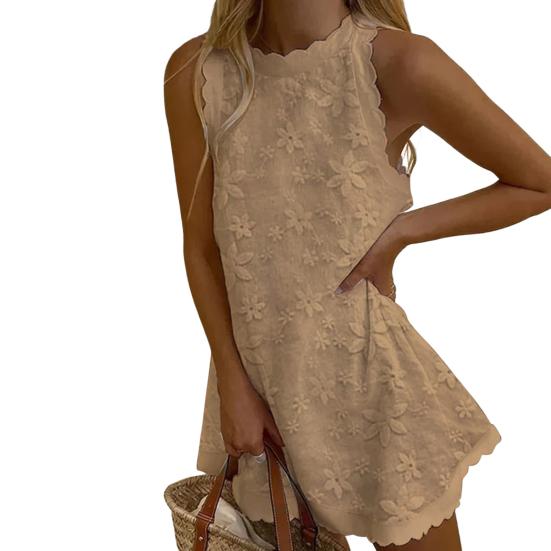 Летнее мини-платье с цветочной вышивкой, с открытыми плечами и круглым вырезом, без рукавов, однотонное платье, летнее платье с большим подолом и рюшами