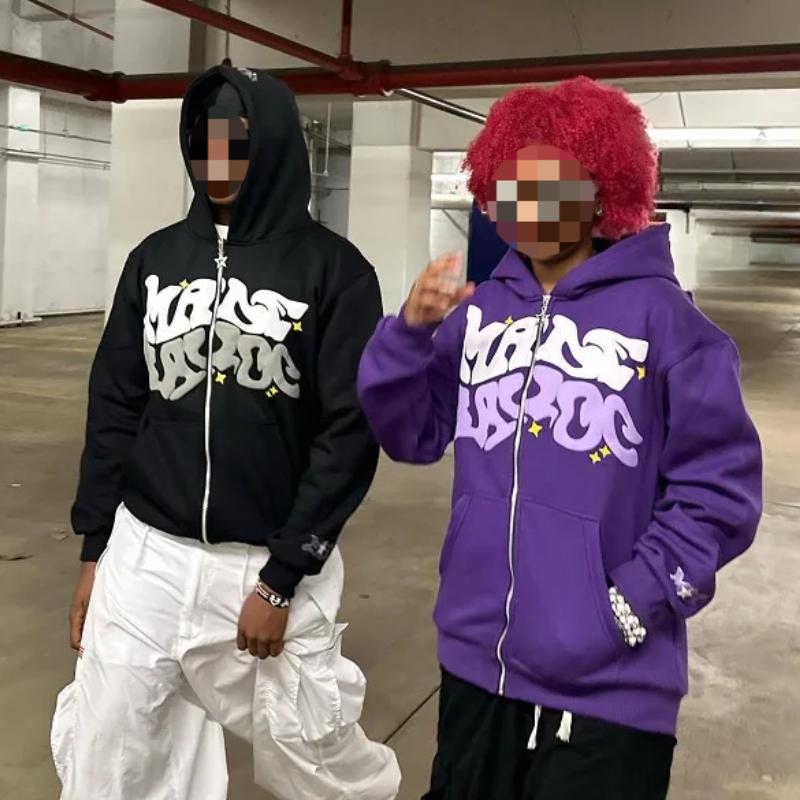 European and American Street Retro Fashion Trend Letter Printed Zipper Hoodie for Men and Women