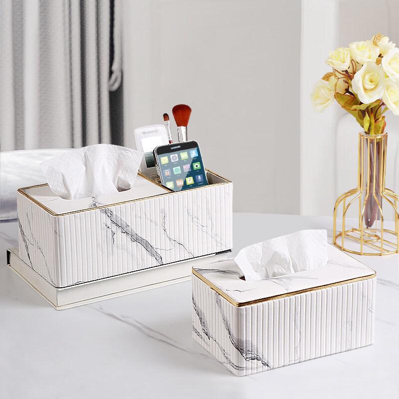 White Leather Marble Pattern Tissue & Storage Box