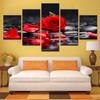 Wall Art Canvas Paintings Modular 5 Pieces HD Printing Black Pebbles Red Rose Flower Posters Pictures Decor Home Bedroom No Frame