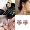 Pink Flower Zircon Ear Pins With Silver Needle For Casual And Formal Occasions