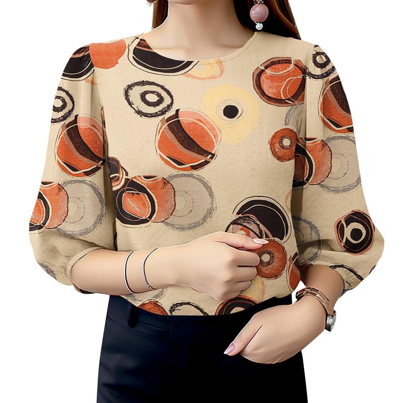 ZANZEA Women Casual Round Neck 3/4 Sleeve Loose Print Blouse