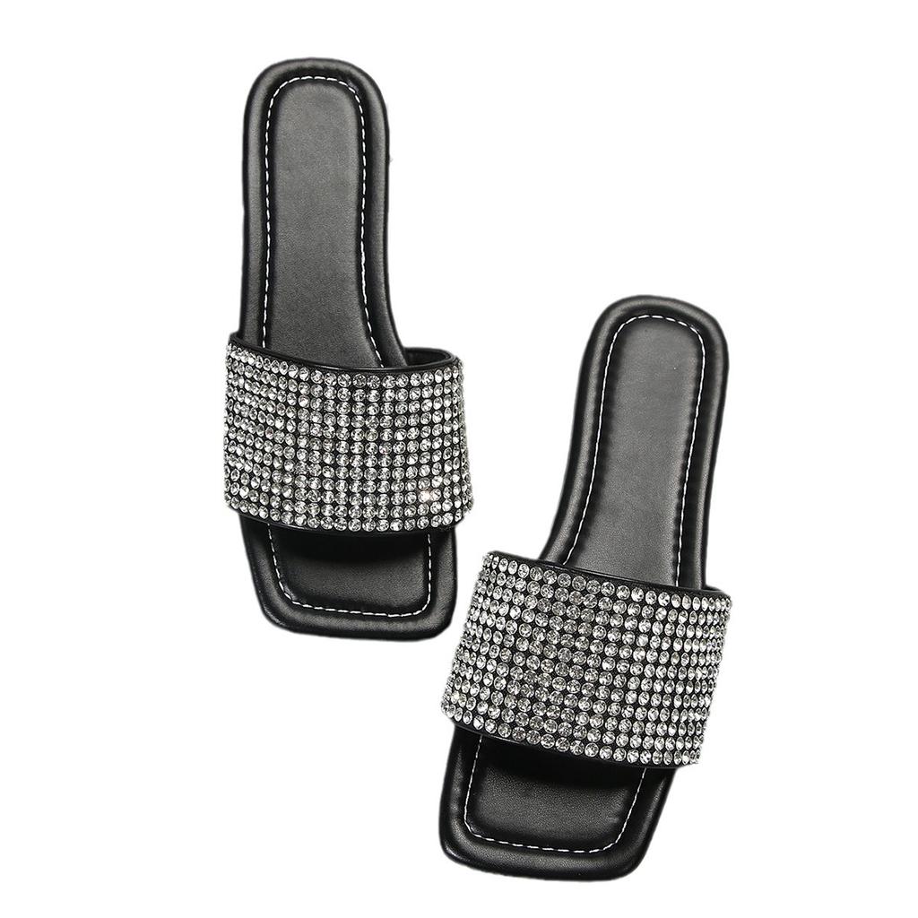 2025 весна и лето новые женские тапочки со стразами на плоской подошве, один размер, сандалии большого размера женские тапочки