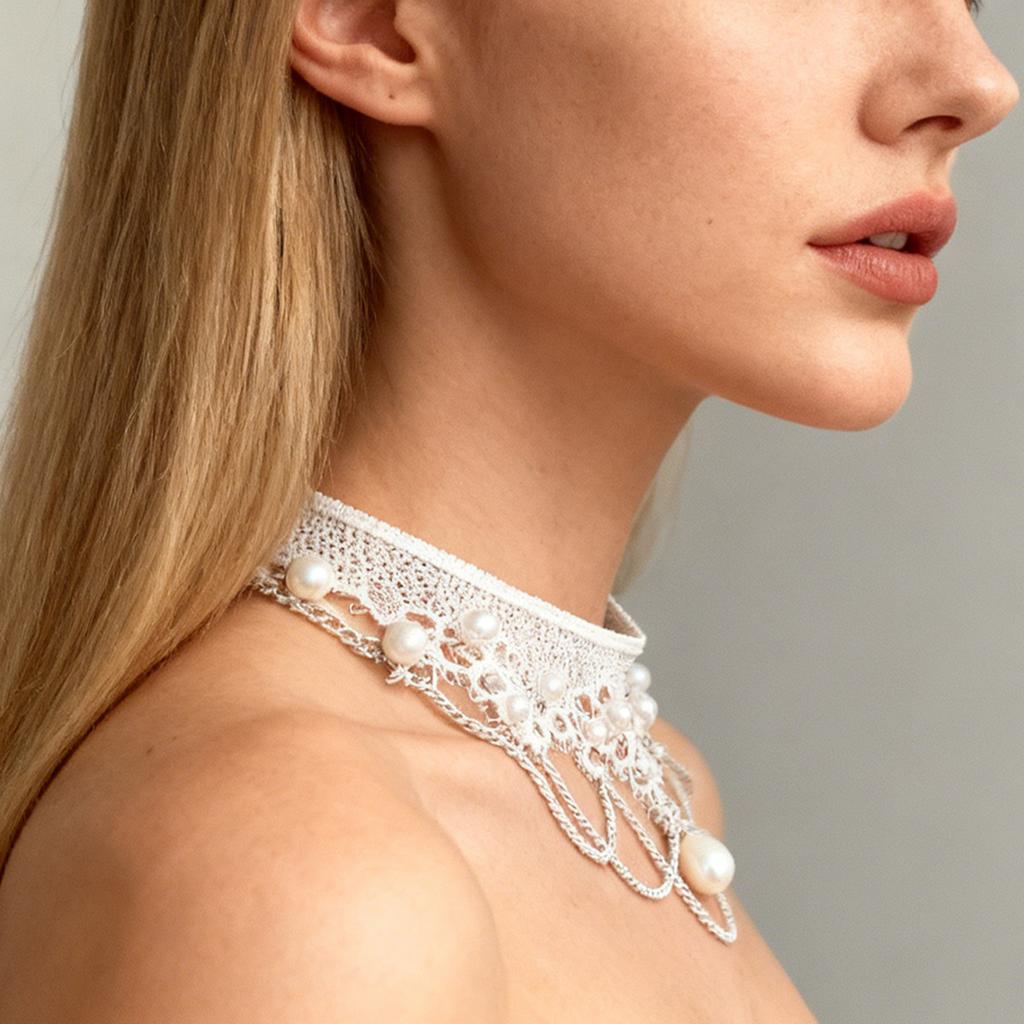 Европейский и американский ретро простой жемчужный кружевной ожерелье аксессуары для бижутерии из внешней торговли жемчужная цепочка на ключицу женская гот ошейник ошейник