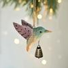 Hand-Carved Wooden Hummingbird Figurine with Bell Handmade Bird Art Carved Small Animal Garden Statue Mini Wildlife Sculpture