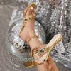 Модные цветные женские тапочки с заклепками и драгоценными камнями, сандалии, прозрачные, странные, для вечеринок, на высоком каблуке, шлепанцы, летние, для пляжной вечеринки
