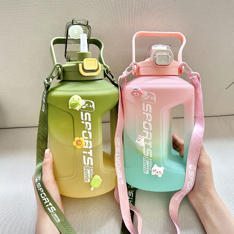 2 Liter Sports Water Bottle with Scale Big Large Capacity Fitness Kettle Outdoor Gradient Plastic Portable Reusable Water Bottle
