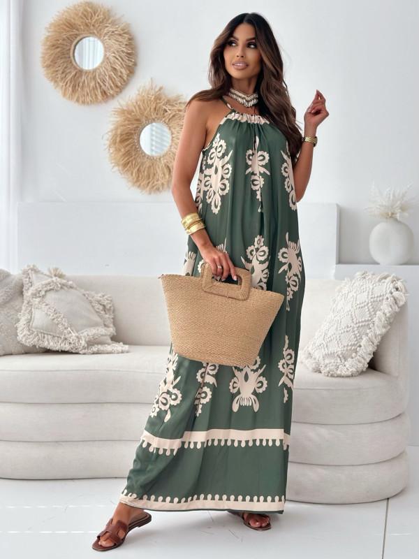 Dress summer women's new product European and American positioning flower printing suspender skirt