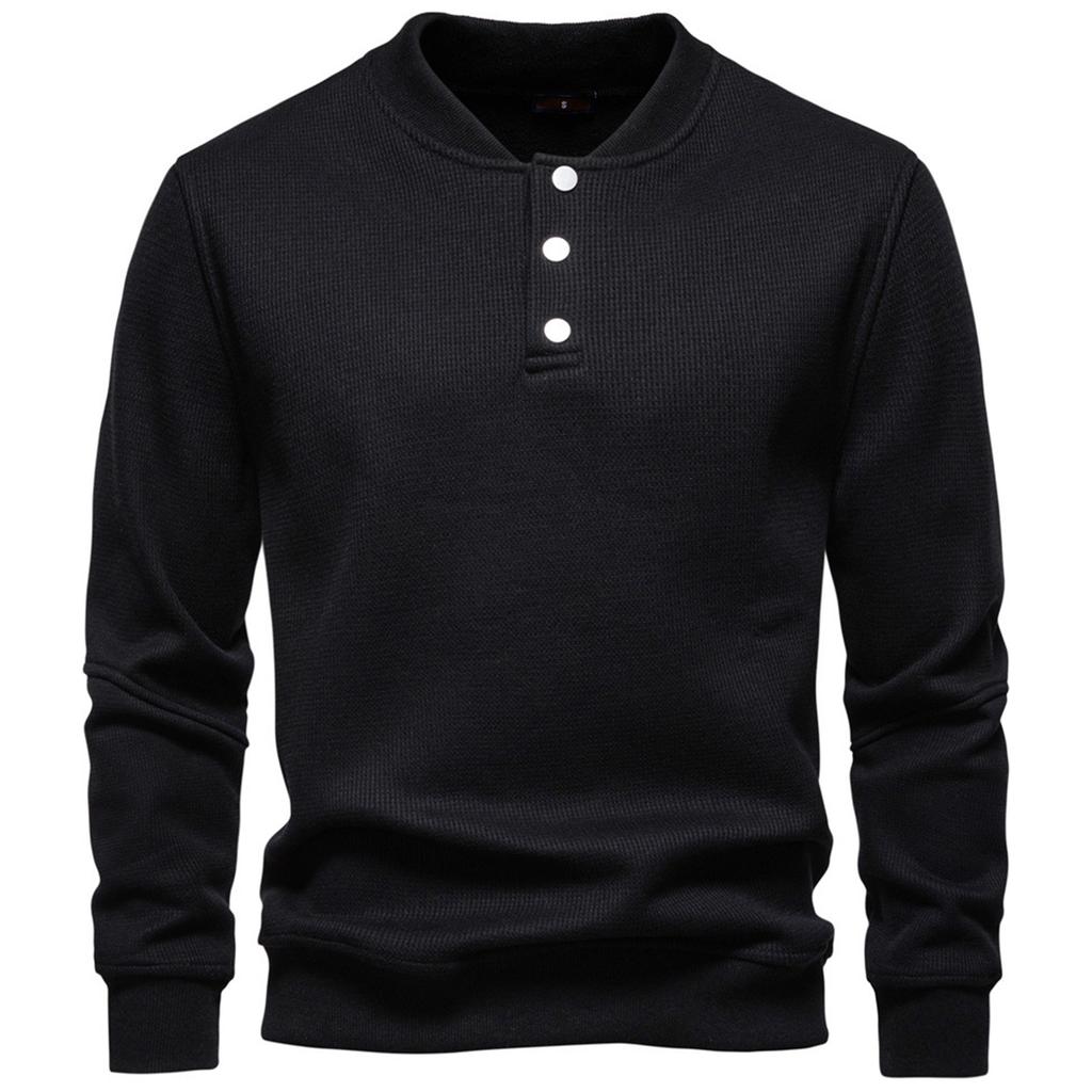 Men's Velvet Long Sleeved Quarter Buttoned Sweatshirt Casual Knit Pullover Baseball Collar