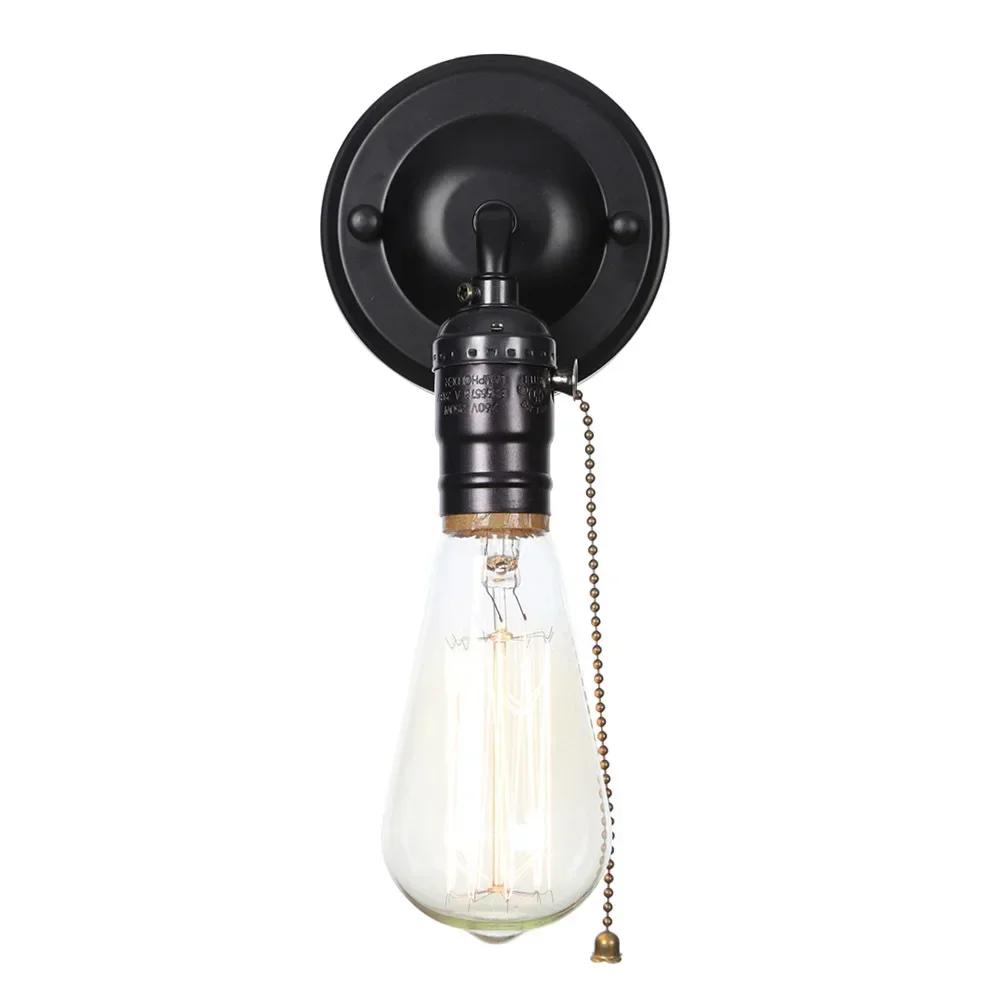 Pull Chain Switch Scones Led Wall Lights Chrome Loft Style Retro Vintage Iron Bedroom Wall Lamp Bedside Lampen Stair Wandlamp