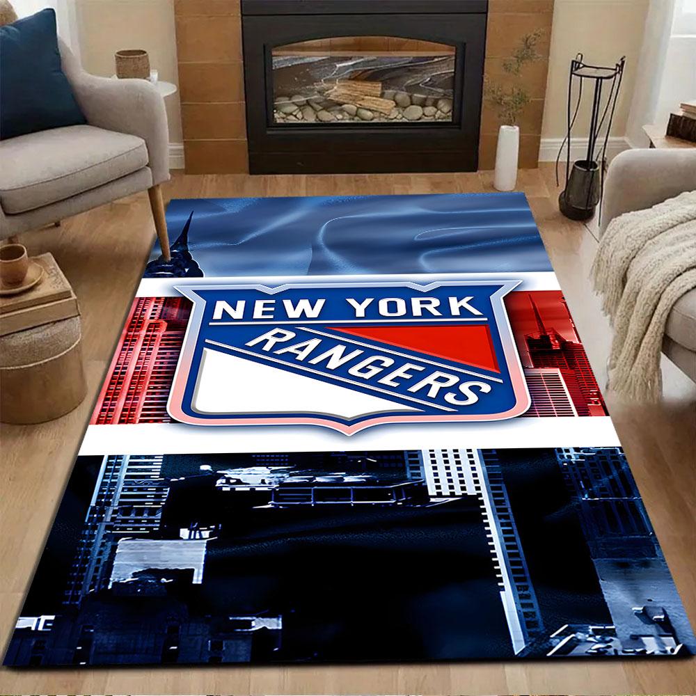 Ковер с узором в виде логотипа New York Rangers и силуэта города, нескользящий коврик, подходит для диванов в гостиной и спальне