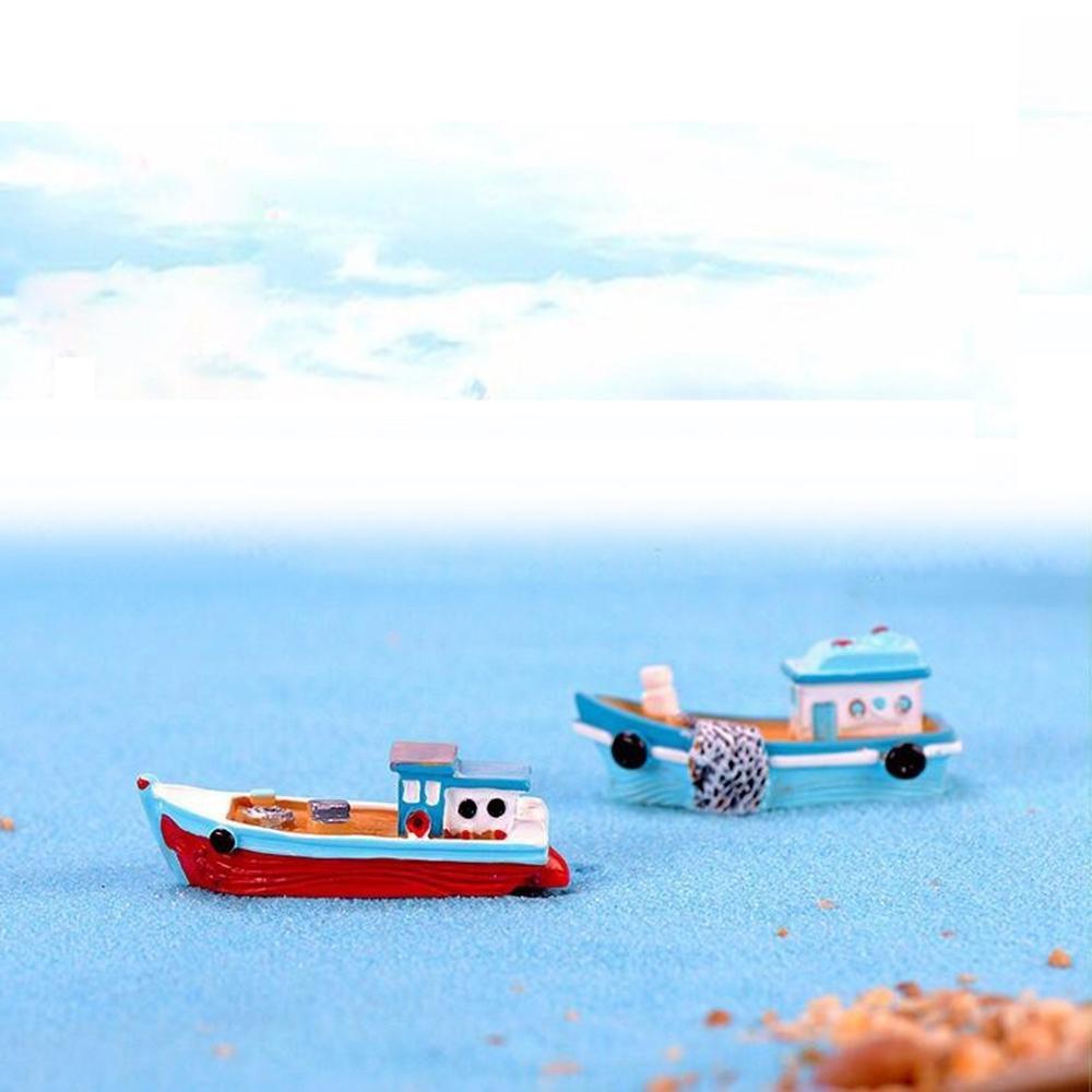 Home Aquarium Ornament Yacht Wooden Ship Micro Landscape Decor Boat Model Cake Decoration
