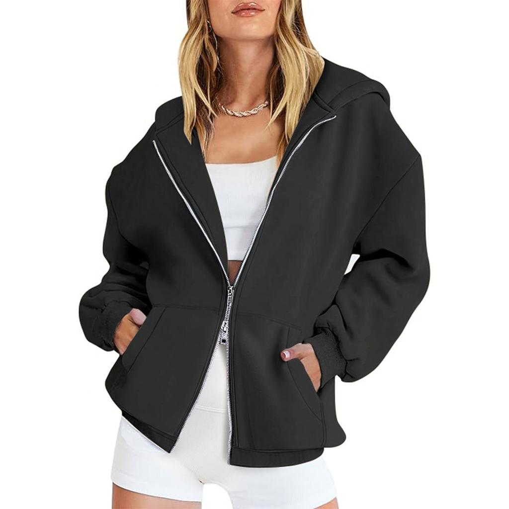 Женские толстовки с капюшоном на молнии с длинным рукавом, осенние свободные толстовки, куртки с карманами, модная одежда, толстовки с капюшоном для женщин